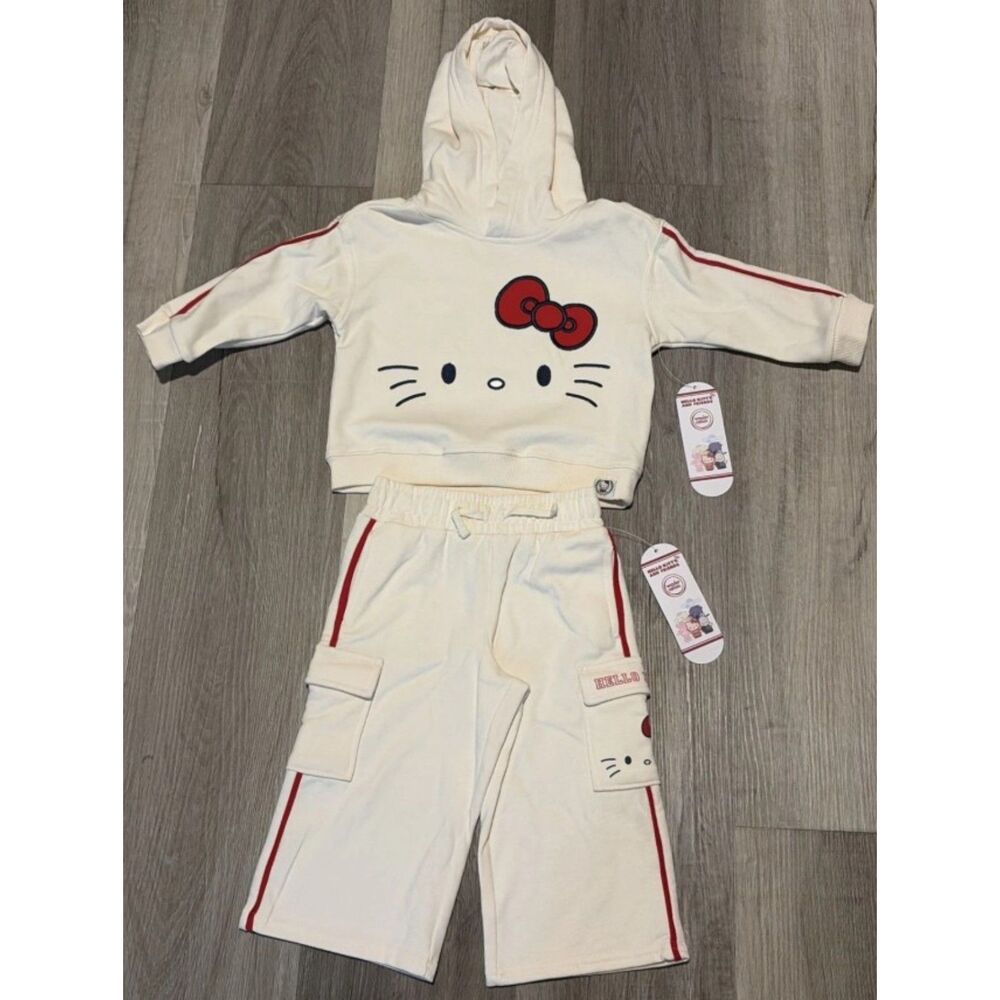 NEW Girl Sz 3 Toddler Hooded Shirt & Pull On Cargo Pants HELLO KITTY 2 Pc Outfit